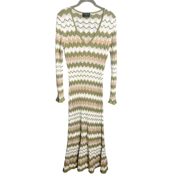 Minkpink Revolve Melody Knit Midi Dress Size XL Green Stripe Cotton Sweater - Picture 4 of 9